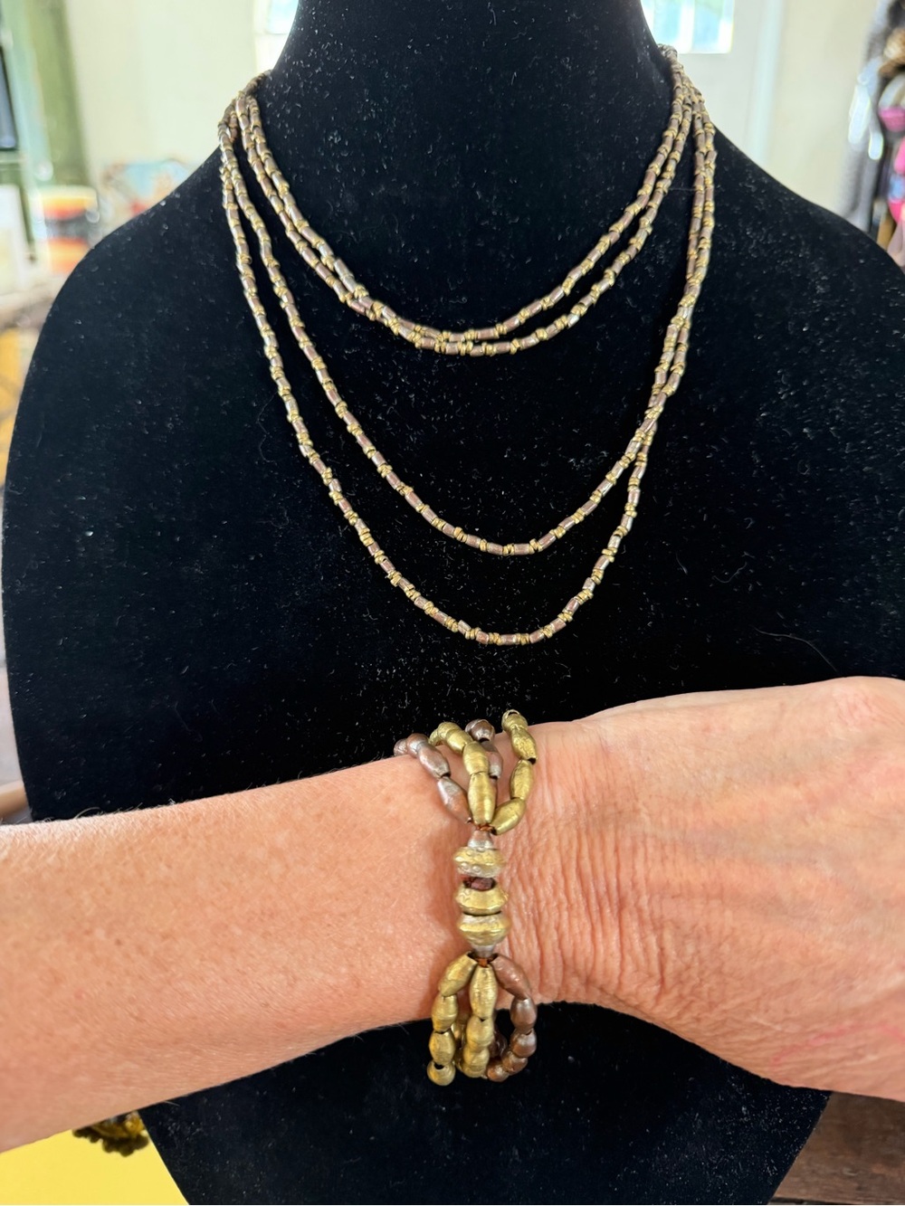 Artisan Metal Bead Necklace & Bracelet Set Tribal Boho Statement Jewelry - Picture 2 of 7